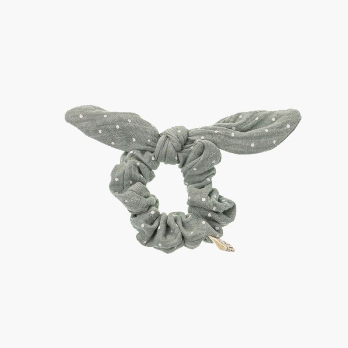 Elástico de cabelo scrunchie com laço às bolinhas