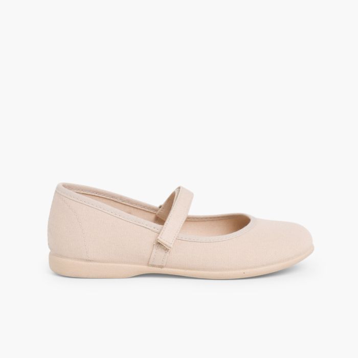 Sapatos Merceditas Tela com Tira Aderente Fina