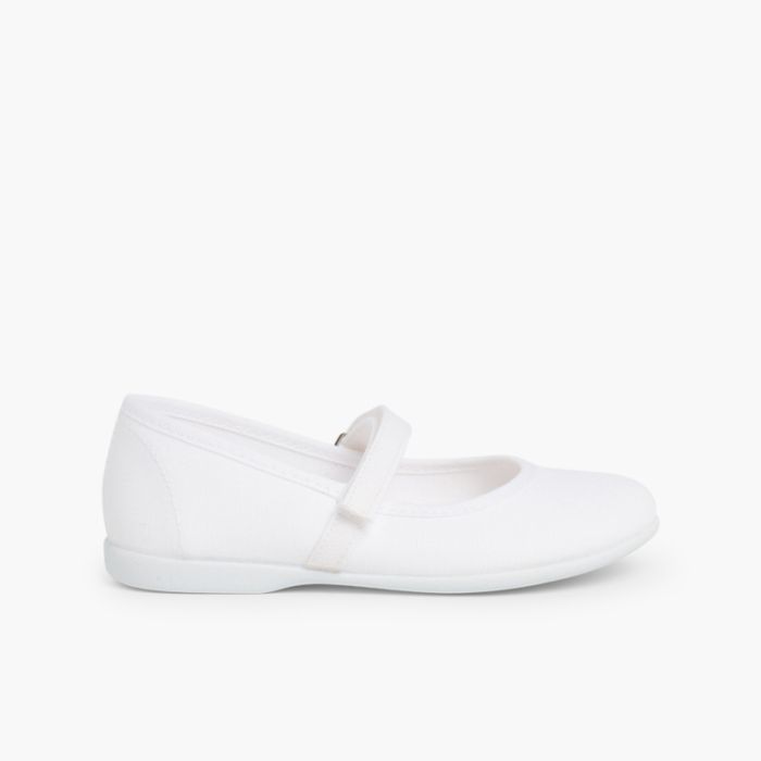 Sapatos Merceditas Tela com Tira Aderente Fina