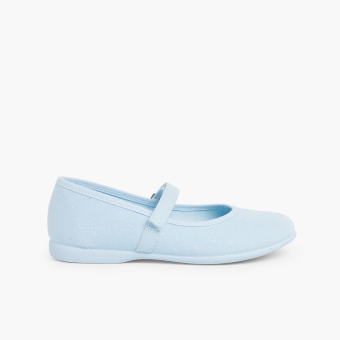 Sapatos Merceditas Tela com Tira Aderente Fina
