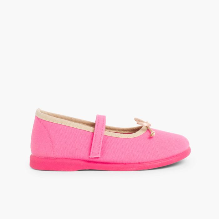 Sapatos de Tela Tira Aderente Fina com Laço