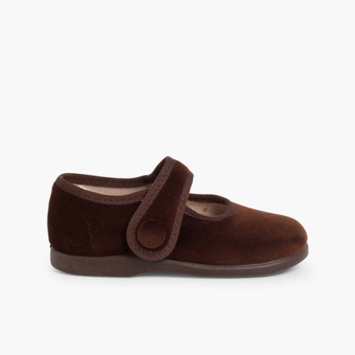 Sapatos Merceditas de Veludo com Botão tiras aderentes  