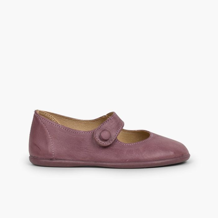 Sapatos Merceditas Menina Pele tiras aderentes   Botão