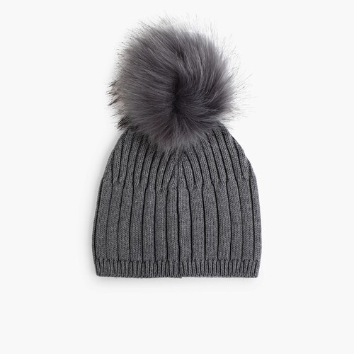 Gorro Borla com Pompom Pelo Cinzento