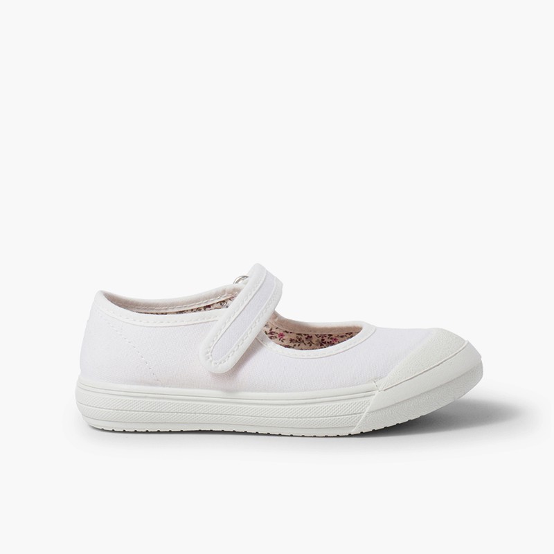 Sapatos Merceditas tiras aderentes   Biqueira Borracha Reforçada Branco