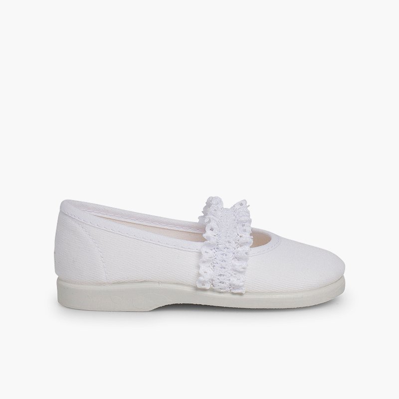 Sapatos Merceditas Menina Tira Elástica Renda Branco