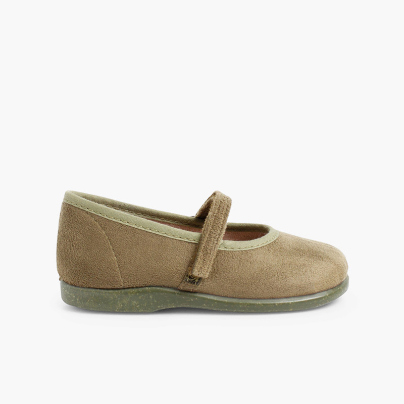 Sapatos Merceditas Bamara com tiras aderentes   Caqui