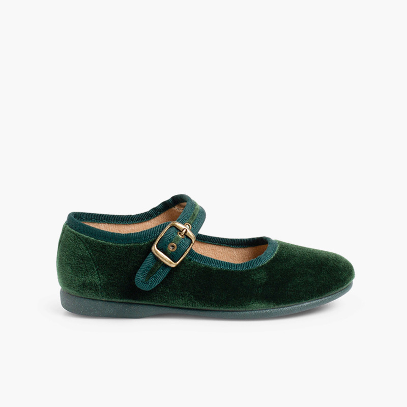 Sapatos Merceditas Veludo com Fivela Verde