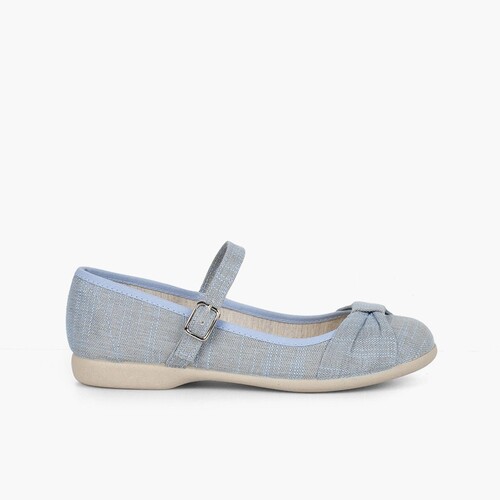 Sapatos Merceditas Cerimónia Laço Fivela Azul