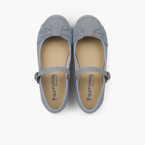 Sapatos Merceditas Cerimónia Laço Fivela Azul