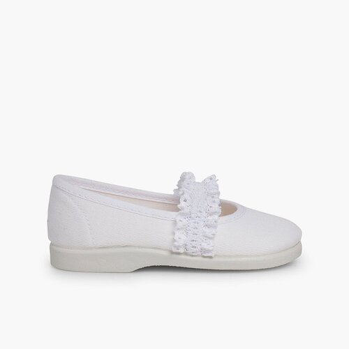 Sapatos Merceditas Menina Tira Elástica Renda Branco