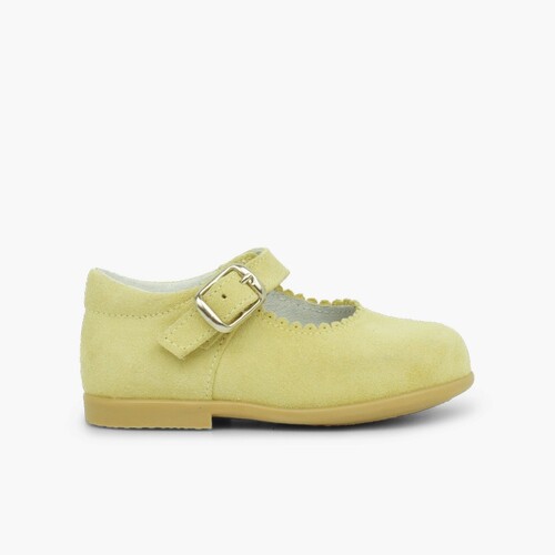 Sapatos Merceditas Camurça Menina com Fivela Amarelo
