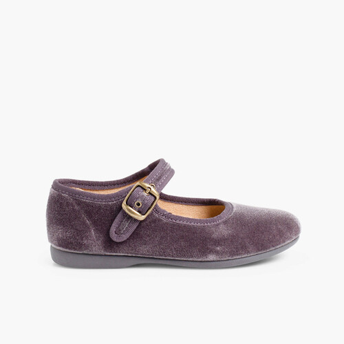 Sapatos Merceditas Veludo com Fivela Cinzento