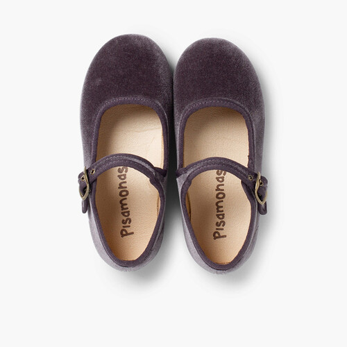 Sapatos Merceditas Veludo com Fivela Cinzento