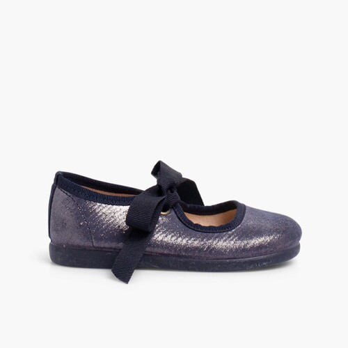Sapatos Merceditas Menina com brilho e laço Azul Marinho