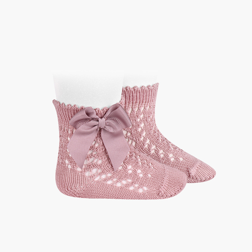 Meias curtas perlé com laço Rosa Pálido