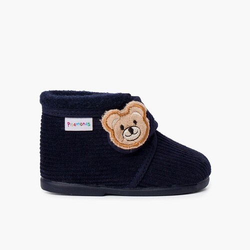 Pantufas Botinha Bombazine Urso Crianças Azul Marinho