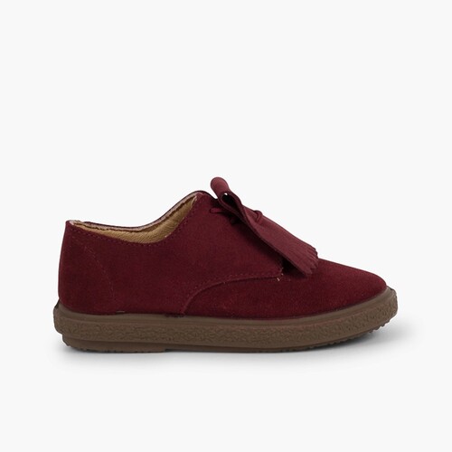 Sapatos Blucher Camurça Franjas Lisos Bordeaux